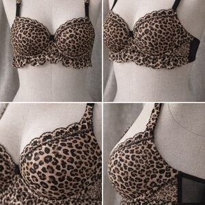 PINK Victoria's Secret Leopard Print Balconette Bra in Brown and Black